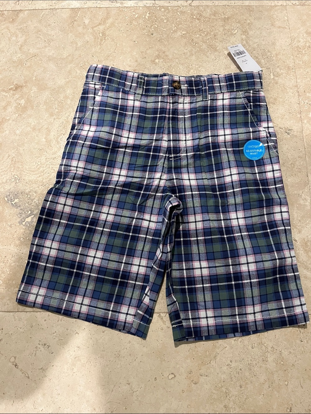 Carter's Navy, Green & White Plaid Flat-Front Shorts